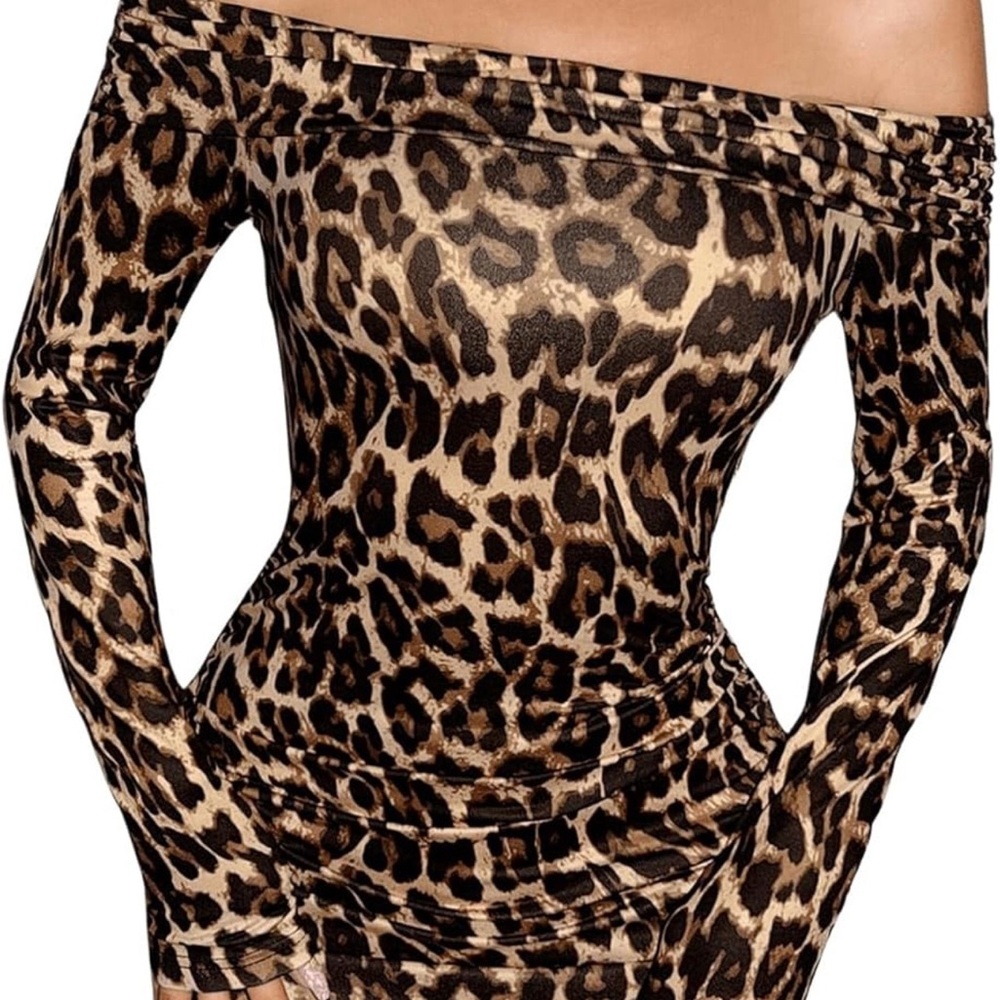 SHEIN Leopard Print Off-Shoulder Mini Dress